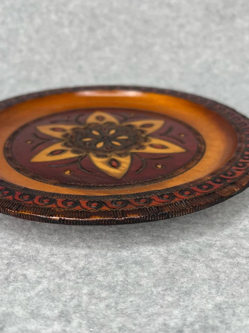Vintage Decorative Ornate Carved Wooden Folk Art 8” Plate Polish